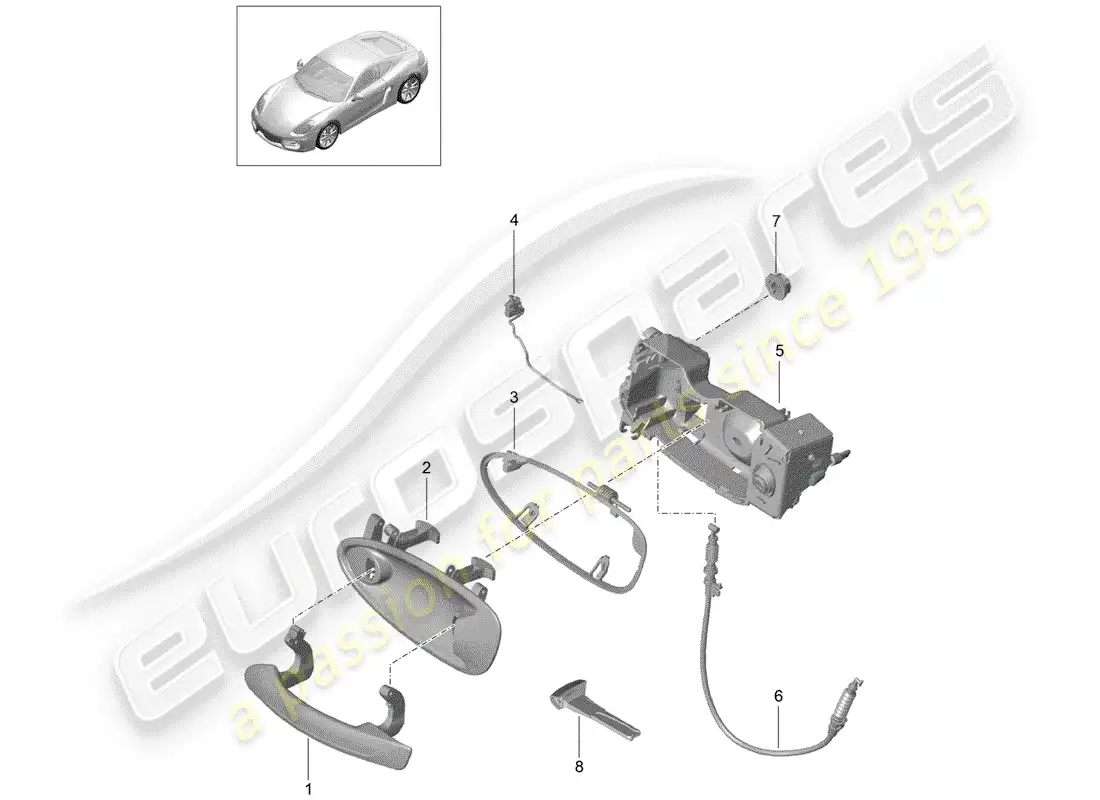 porsche 2014 (981 cayman) manija de la puerta diagrama de piezas