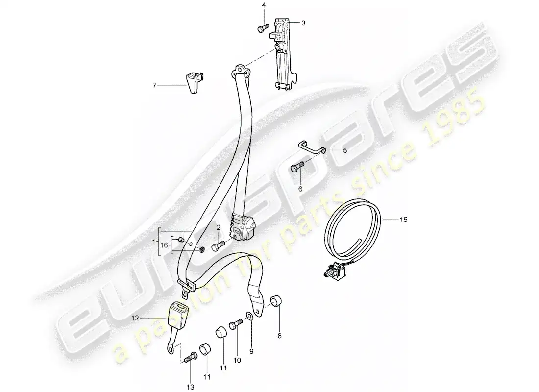 porsche 1998 (996) cinturón de seguridad de tres puntos diagrama de piezas