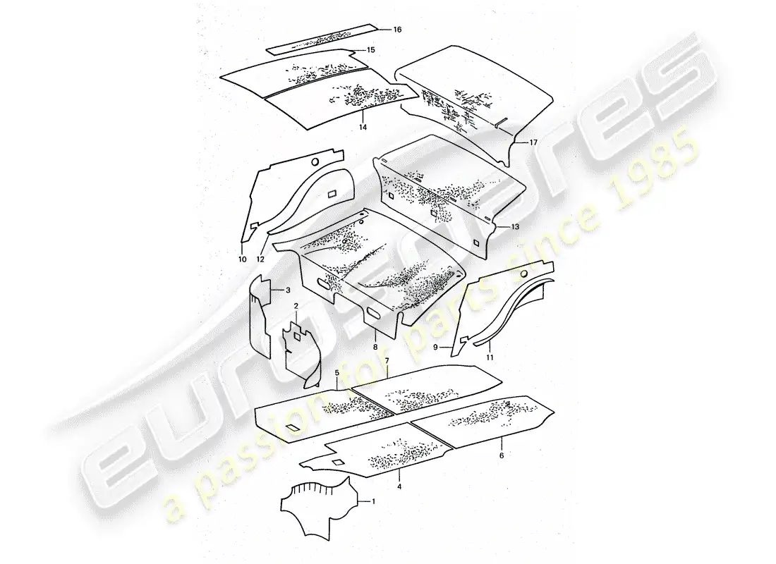 porsche 1977 (911 turbo) carcasa del cuerpo - absorbentes de sonido diagrama de piezas