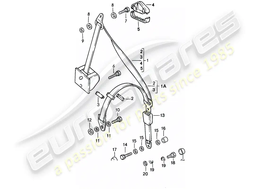 porsche 1985 (928) cinturón de seguridad - automático diagrama de piezas