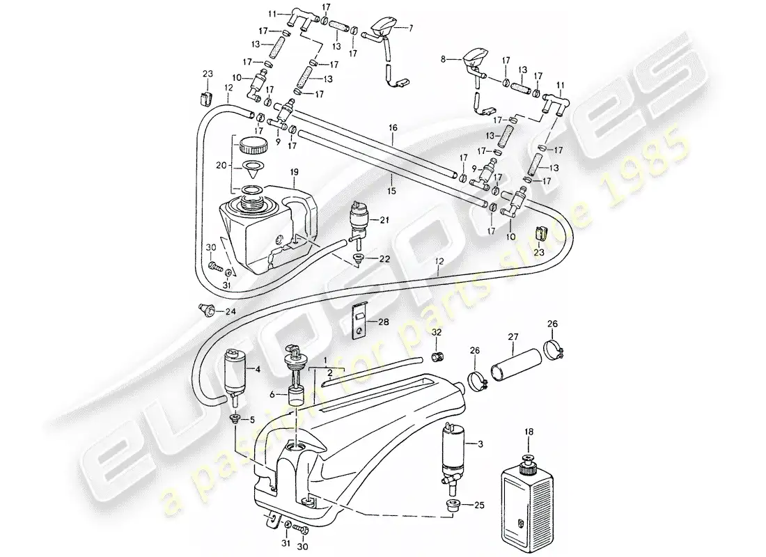 porsche 1991 (964) windshield washer unit diagrama de piezas