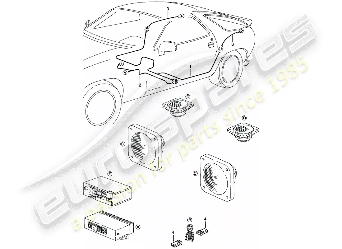 porsche 1985 (928) arnés - altavoz diagrama de piezas