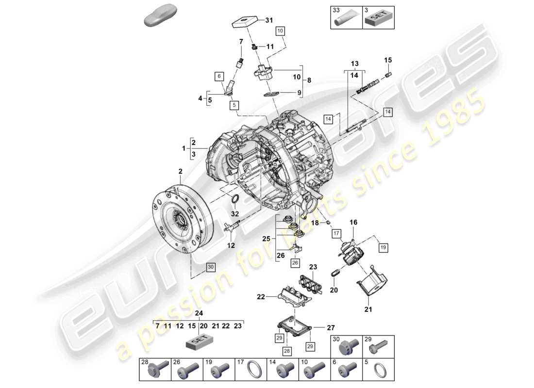 porsche 2023 (cayenne e3 pa) motor de tracción para accionamiento eléctrico para vehículos con accionamiento híbrido diagrama de piezas