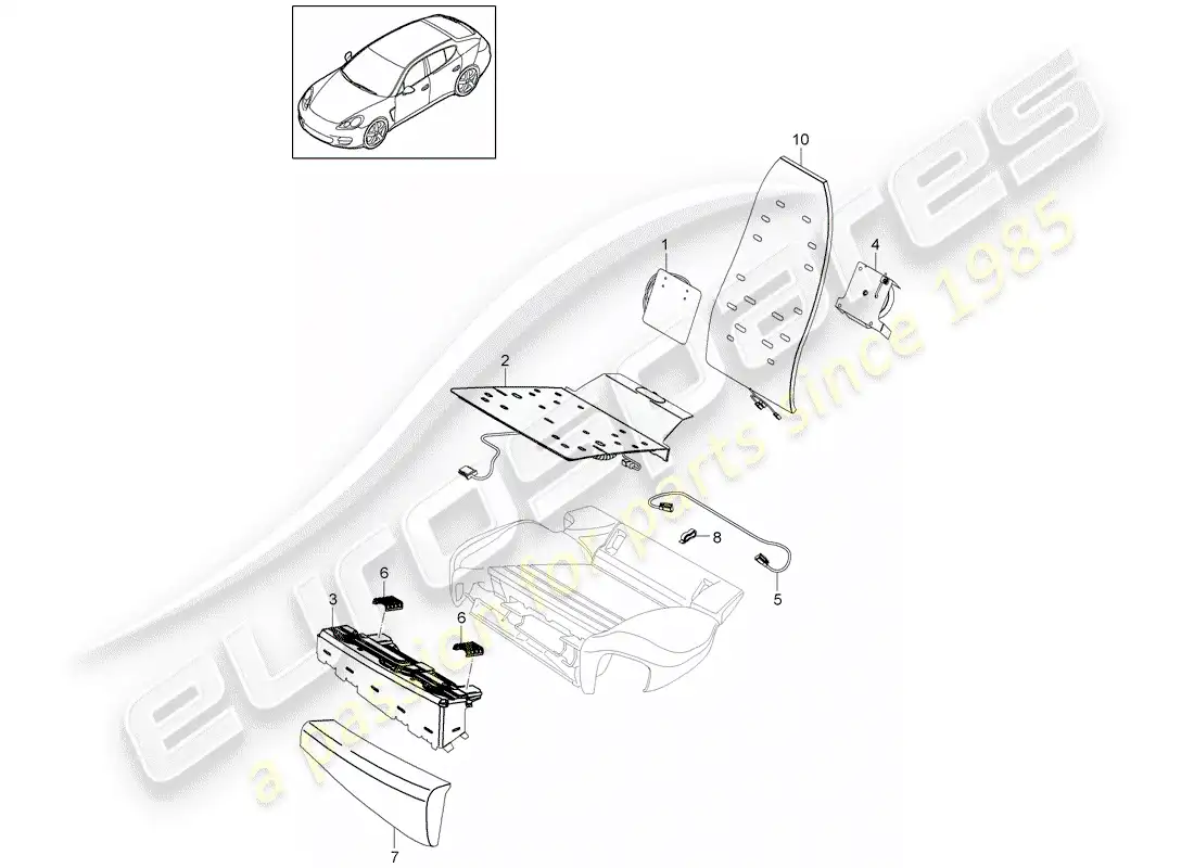 porsche 2013 (panamera 970) ajuste del soporte lumbar diagrama de piezas