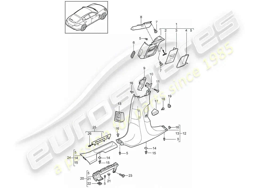 porsche 2012 (panamera 970) diagrama de piezas del revestimiento