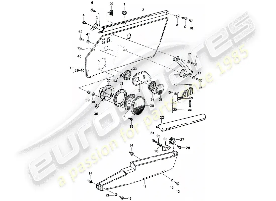 porsche 1991 (964) equipamiento interior - puertas diagrama de piezas
