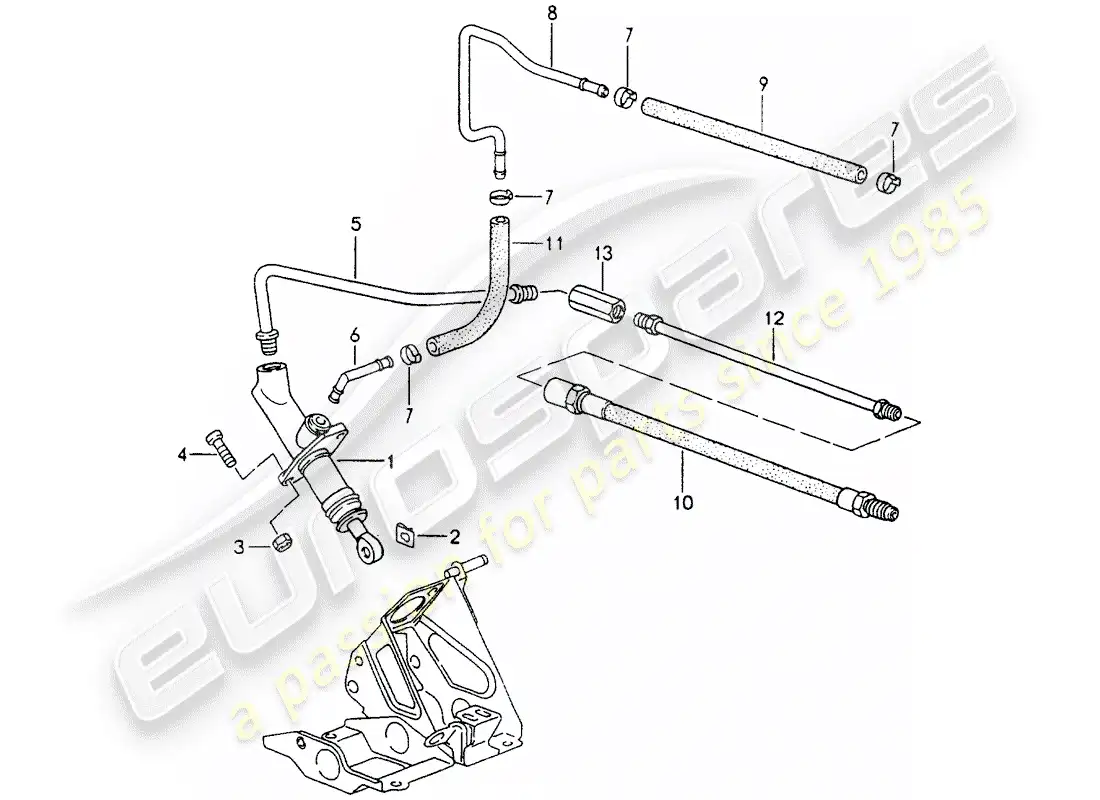 porsche 1990 (964) actuación del embrague - cilindro maestro del embrague diagrama de piezas