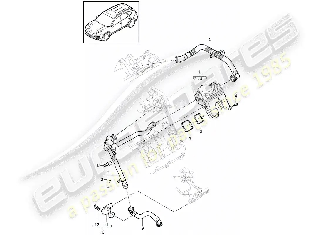 porsche 2013 (cayenne e2 92a) respiradero del cárter diagrama de piezas