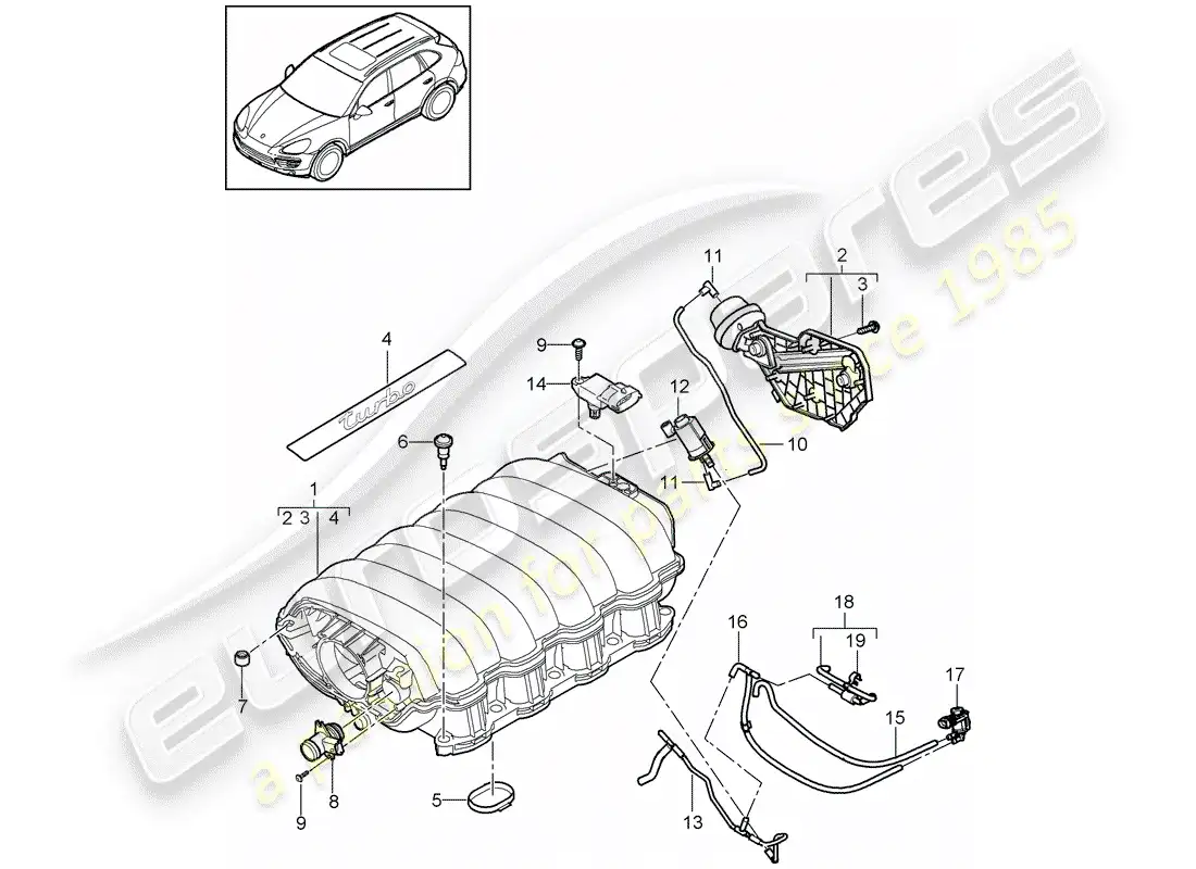 porsche 2013 (cayenne e2 92a) diagrama de piezas del distribuidor de aire de admisión