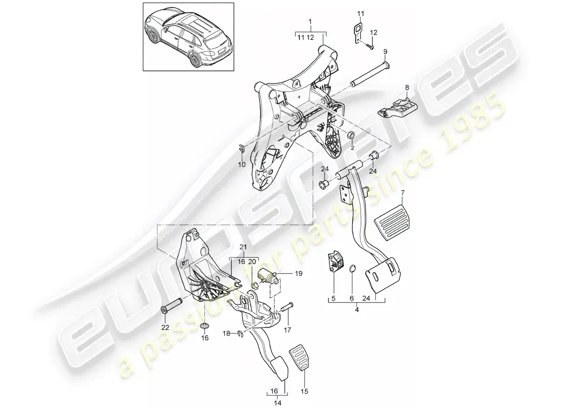 porsche 2012 (cayenne e2 92a) pedales diagrama de piezas