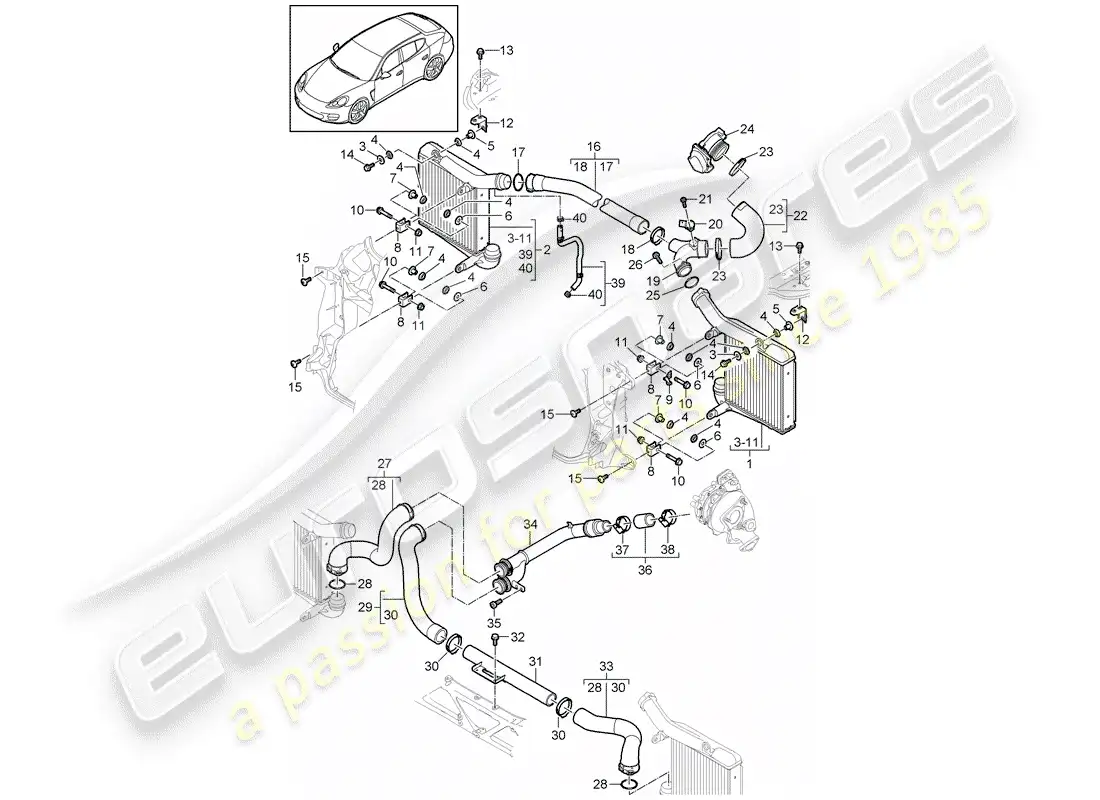 porsche 2013 (panamera 970) enfriador de aire de carga diagrama de piezas