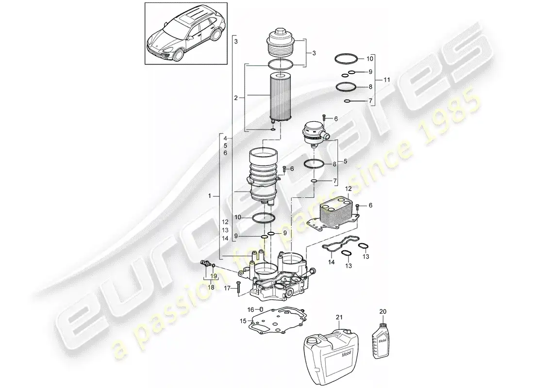porsche 2013 (cayenne e2 92a) diagrama de piezas del filtro de aceite