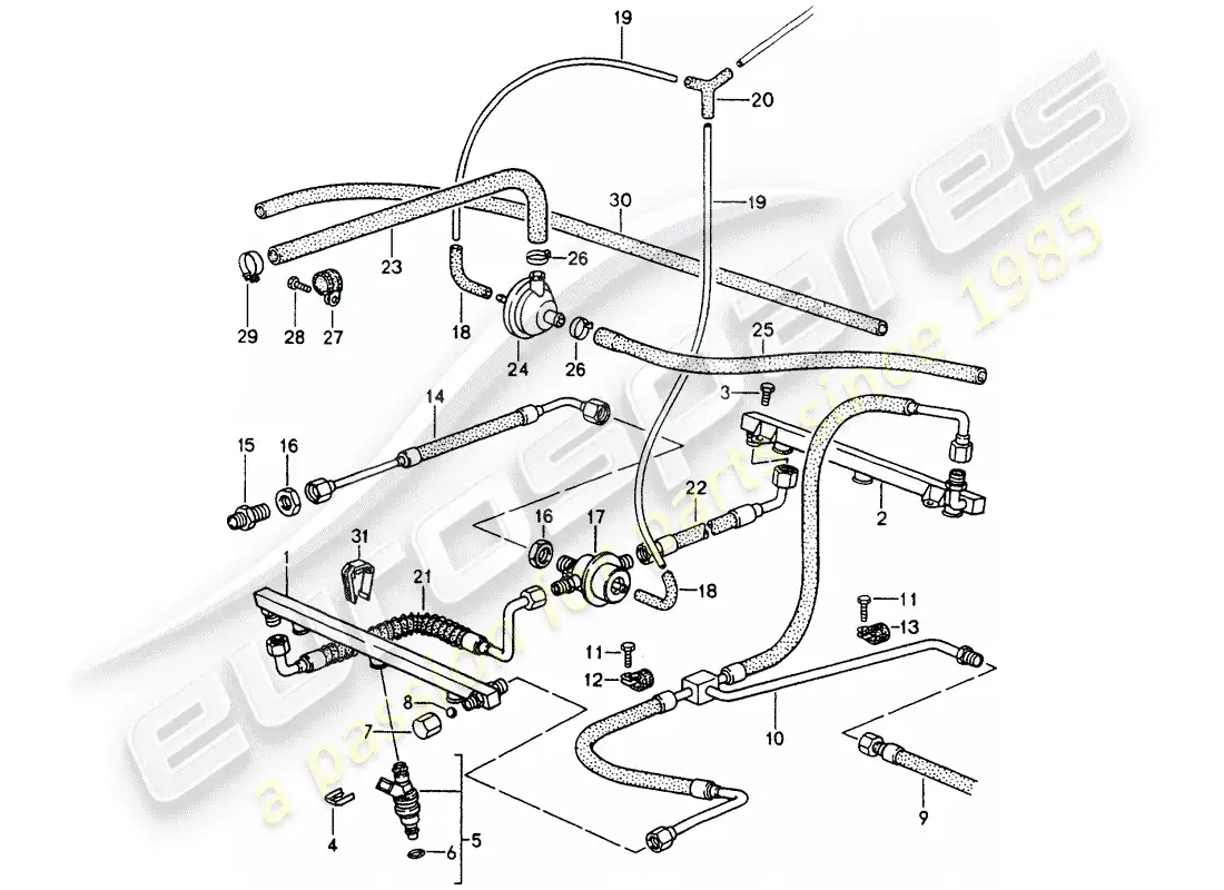 porsche 1991 (964) l-jetronic - líneas diagrama de piezas