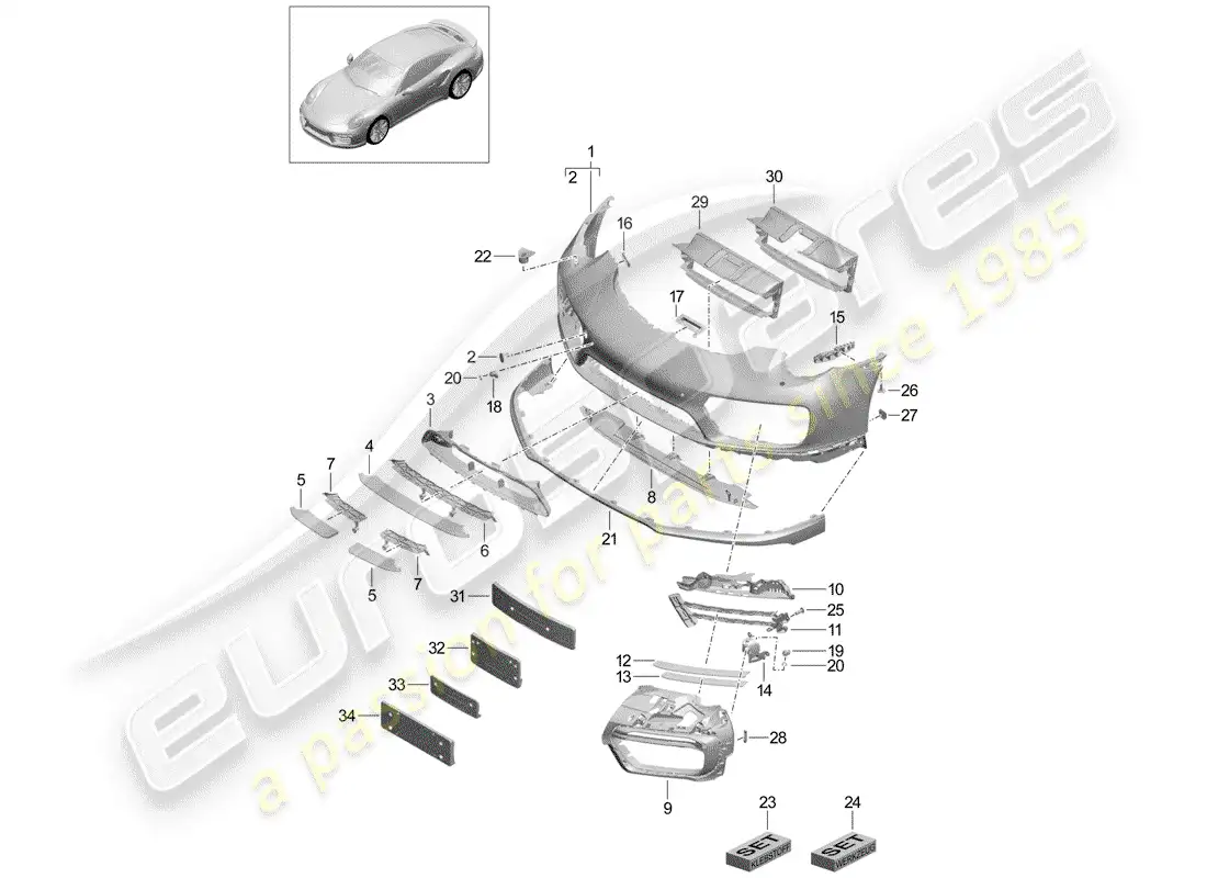 porsche 2016 (991-1 turbo) parachoque diagrama de piezas