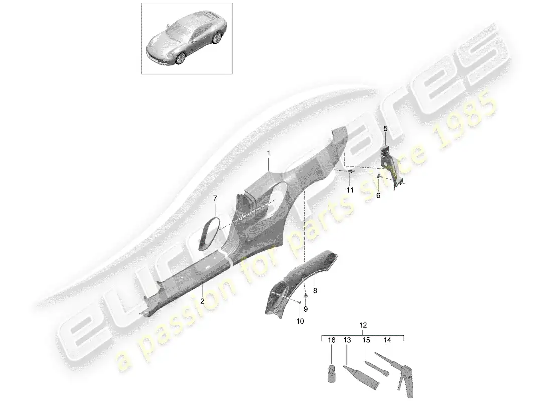 porsche 2020 (991-2 turbo) panel lateral diagrama de piezas