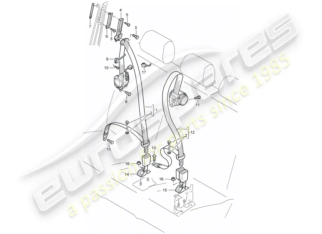porsche 2007 (cayenne e1 9pa) cinturón de seguridad diagrama de piezas