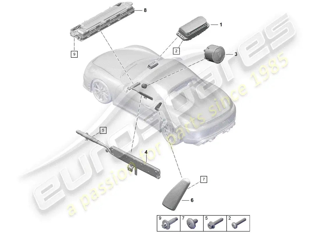 porsche 2019 (718 boxster spyder) bolsa de aire diagrama de piezas