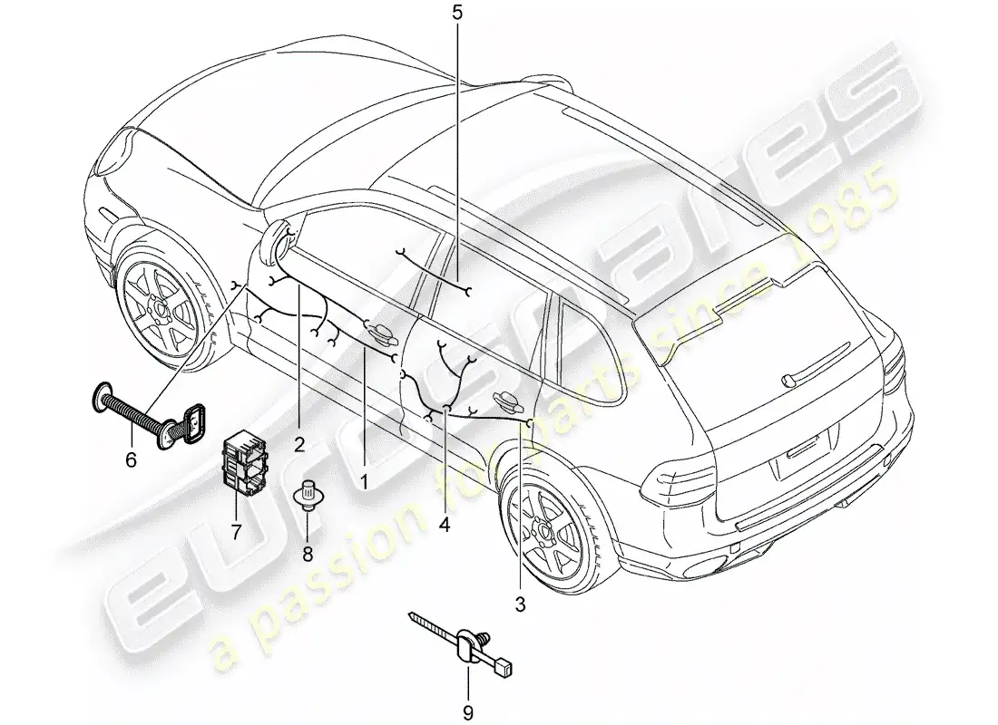porsche 2007 (cayenne e1 9pa) cableando arneses diagrama de piezas