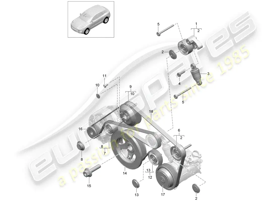 porsche 2017 (macan) amortiguador tensor de correa diagrama de piezas