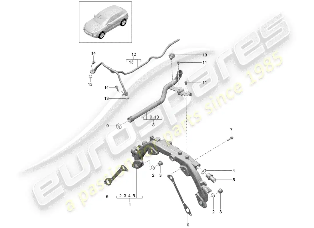 porsche 2018 (macan) diagrama de piezas de refrigeración por agua