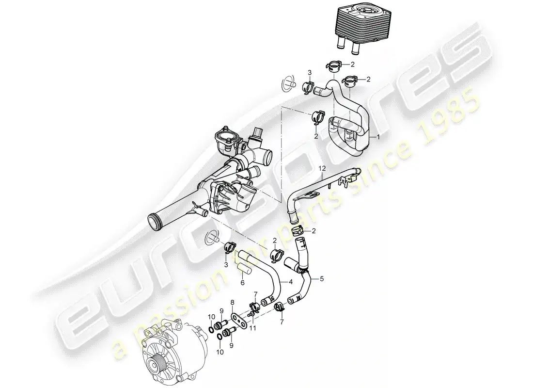 porsche 2010 (cayenne e1 9pa) water cooling 2 diagrama de piezas