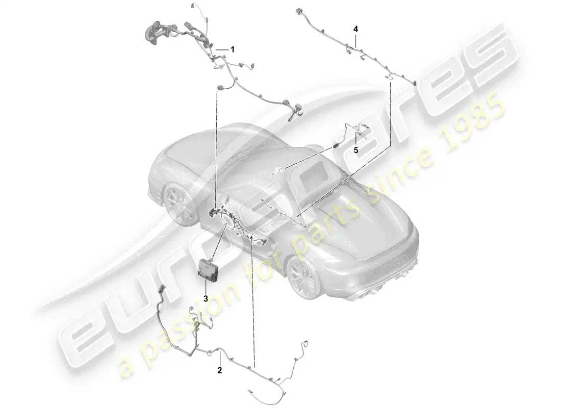 porsche 2019 (718 boxster spyder) cableando arneses diagrama de piezas
