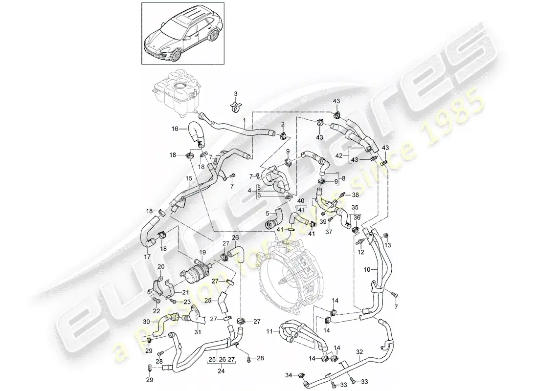 porsche 2013 (cayenne e2 92a) refrigeración por agua 4 diagrama de piezas