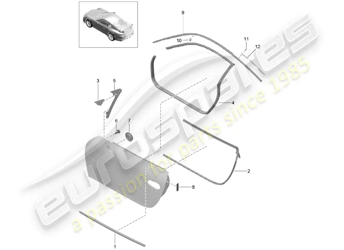 porsche 2019 (991-2 r/gt3/rs) junta de la puerta diagrama de piezas