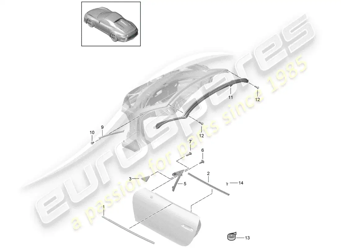 porsche 2019 (991-2 r/gt3/rs) junta de la puerta diagrama de piezas