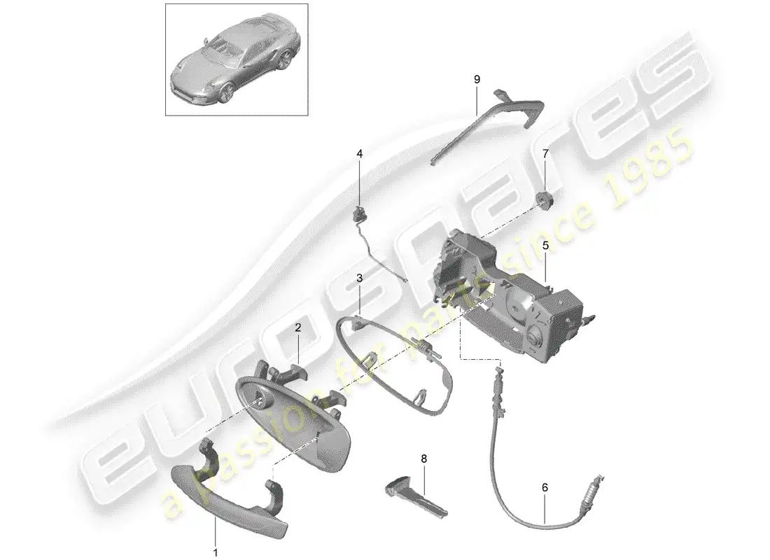 porsche 2016 (991-1 turbo) manija de puerta exterior diagrama de piezas