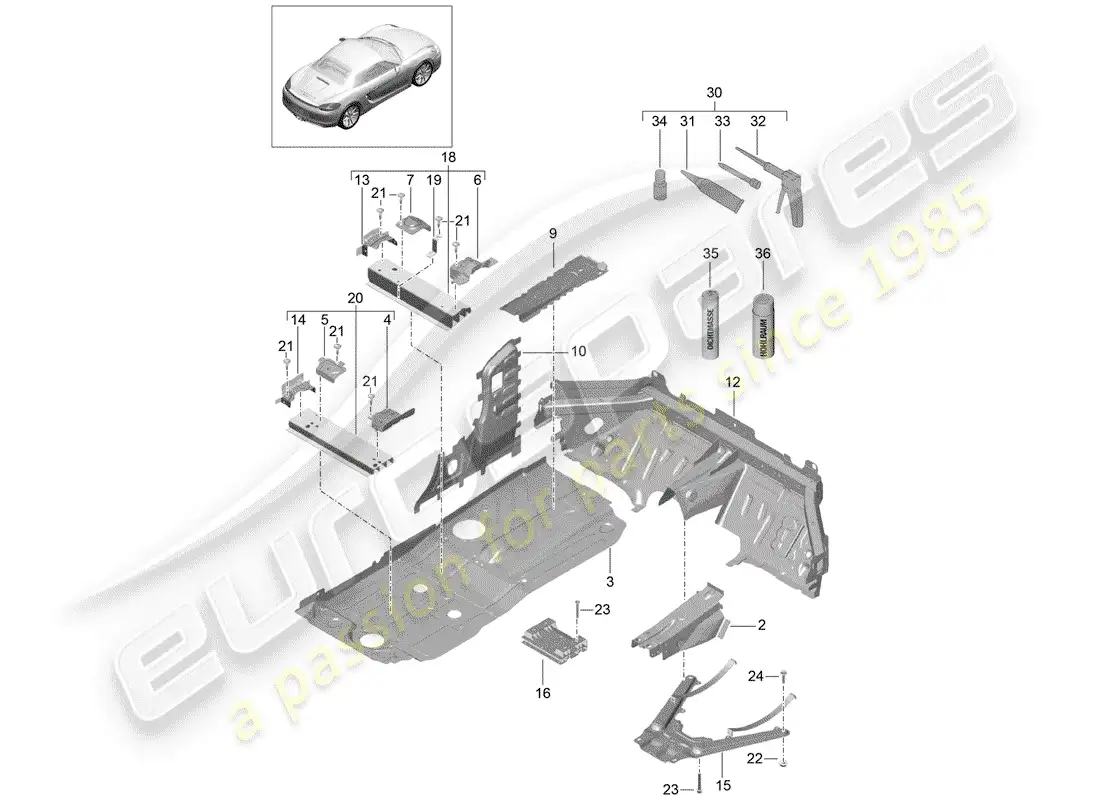 porsche 2012 (981 boxster) piso diagrama de piezas