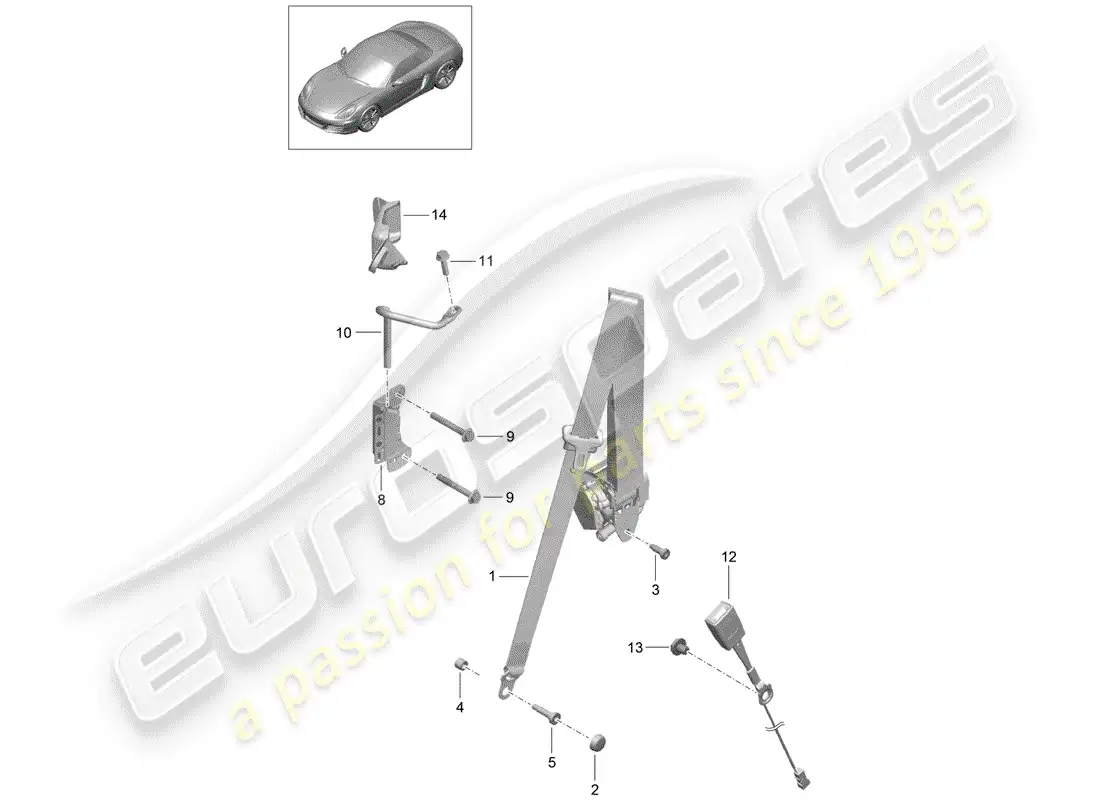 porsche 2012 (981 boxster) cinturón de seguridad diagrama de piezas