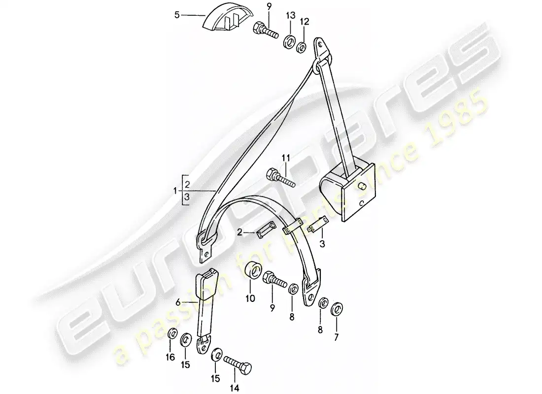 porsche 1990 (944) diagrama de piezas del cinturón de seguridad