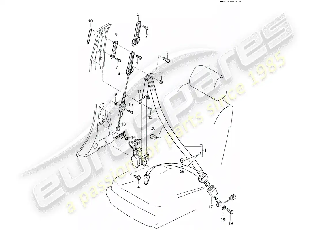 porsche 2005 (cayenne e1 9pa) cinturón de seguridad de tres puntos diagrama de piezas