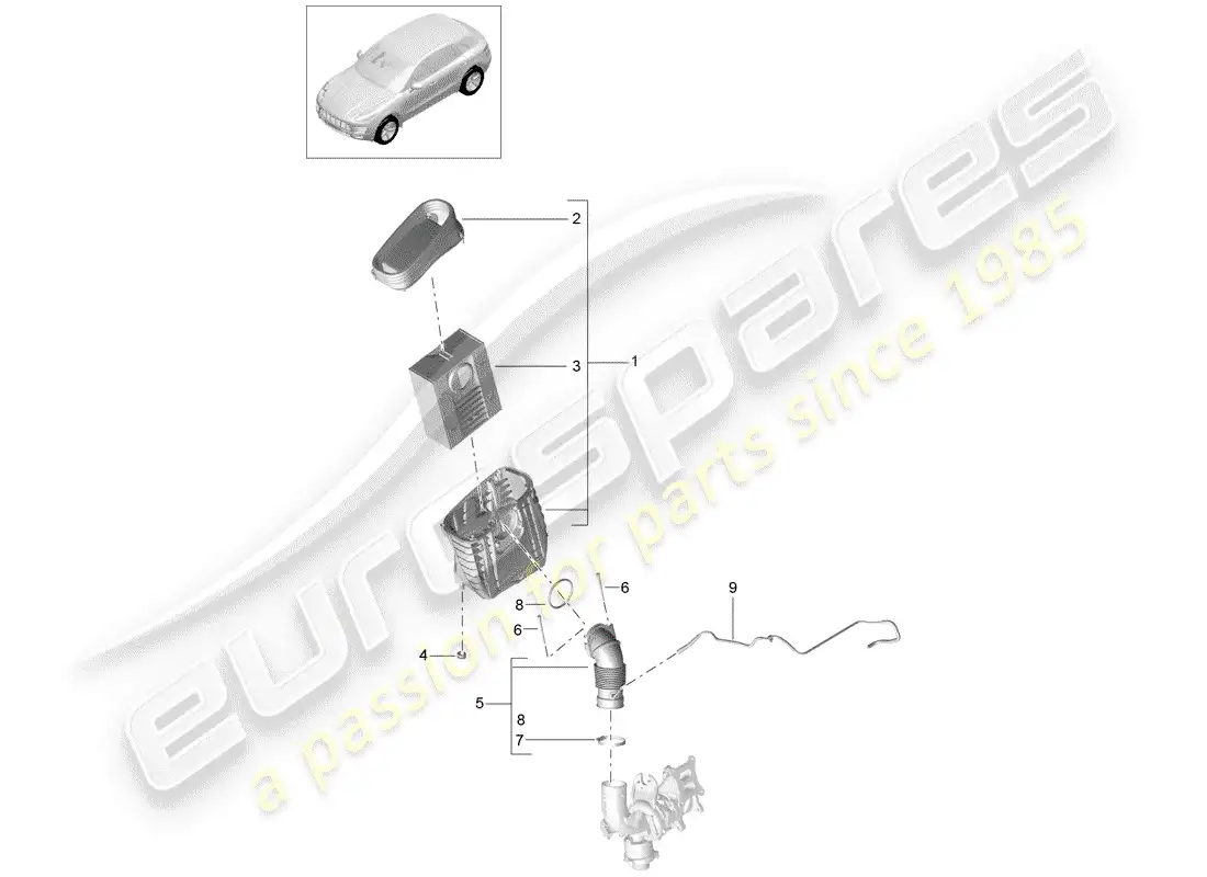 porsche 2016 (macan) filtro de aire con conexión diagrama de piezas
