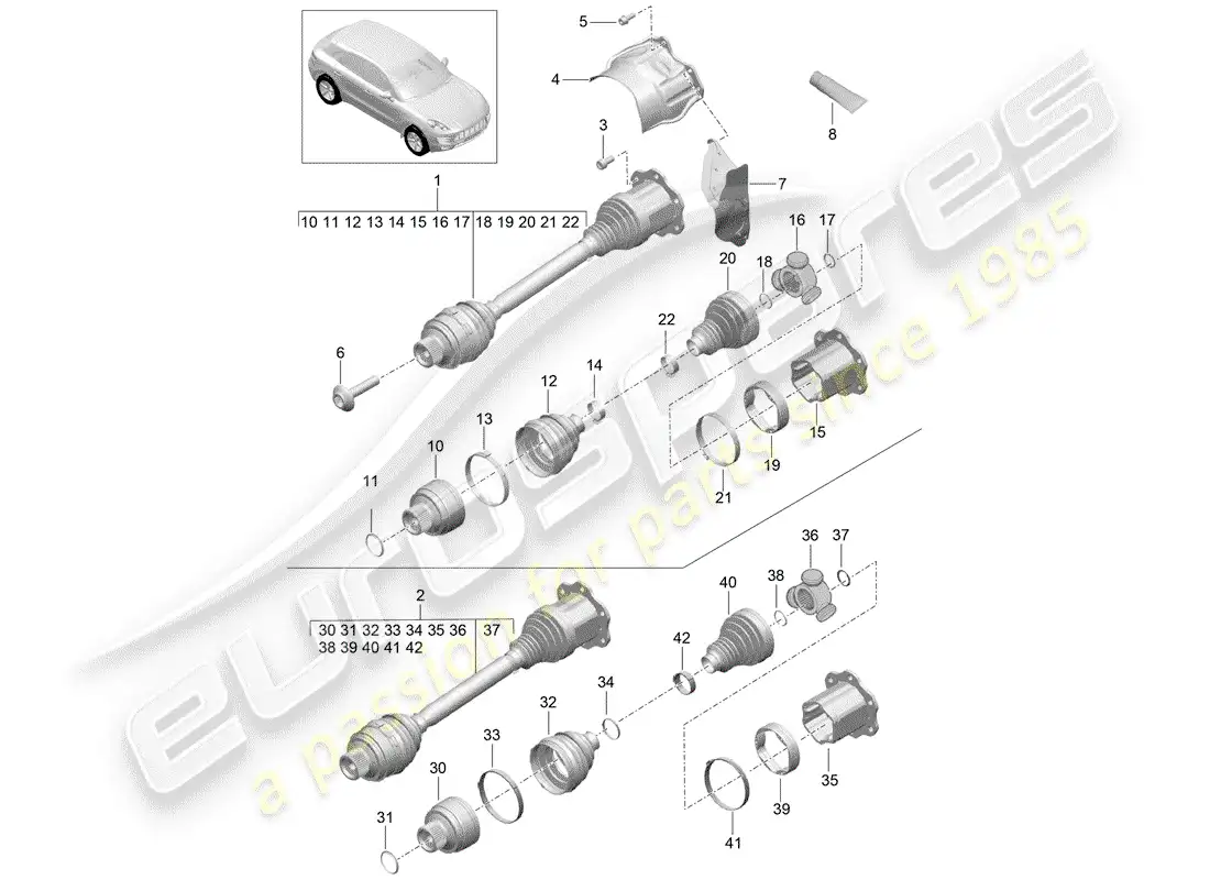 porsche 2018 (macan) eje de accionamiento diagrama de piezas