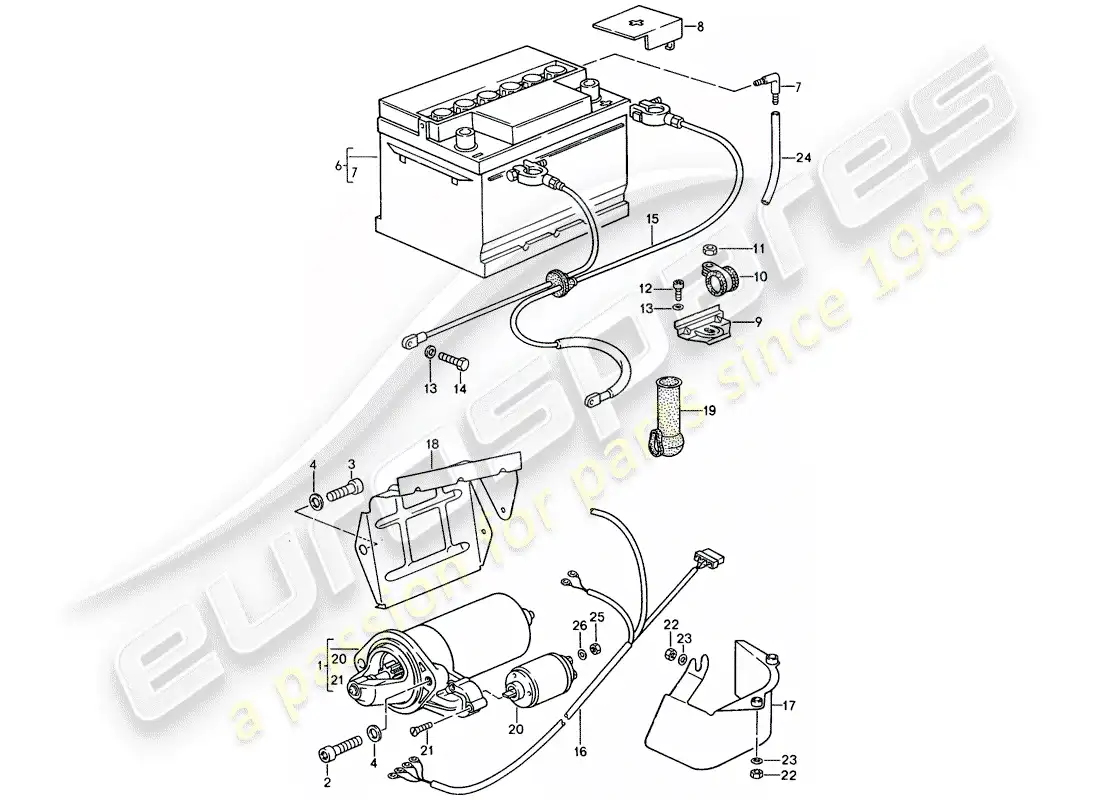 porsche 1990 (944) bateria - arranque - mazo de cables diagrama de piezas