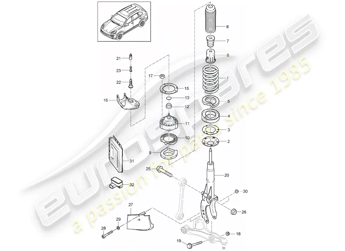 porsche 2017 (cayenne e2 92a) suspensión diagrama de piezas
