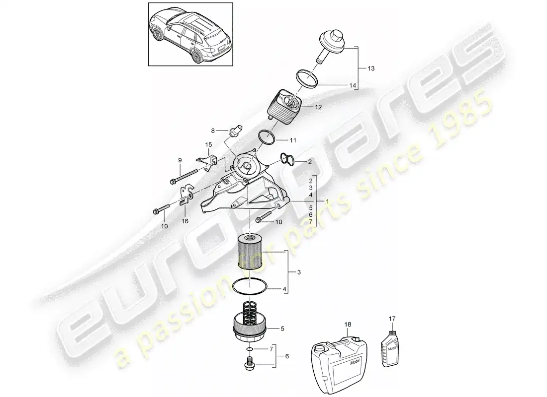 porsche 2013 (cayenne e2 92a) diagrama de piezas del filtro de aceite