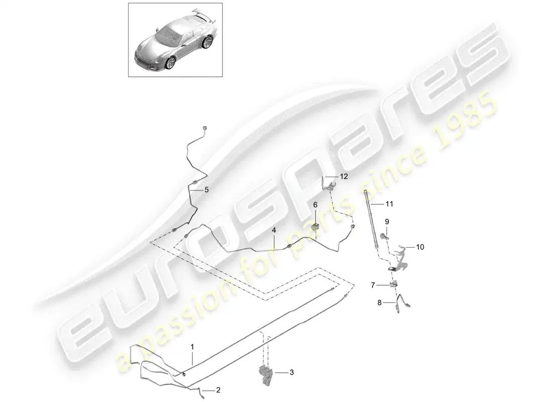 porsche 2020 (991-2 r/gt3/rs) línea de freno diagrama de piezas