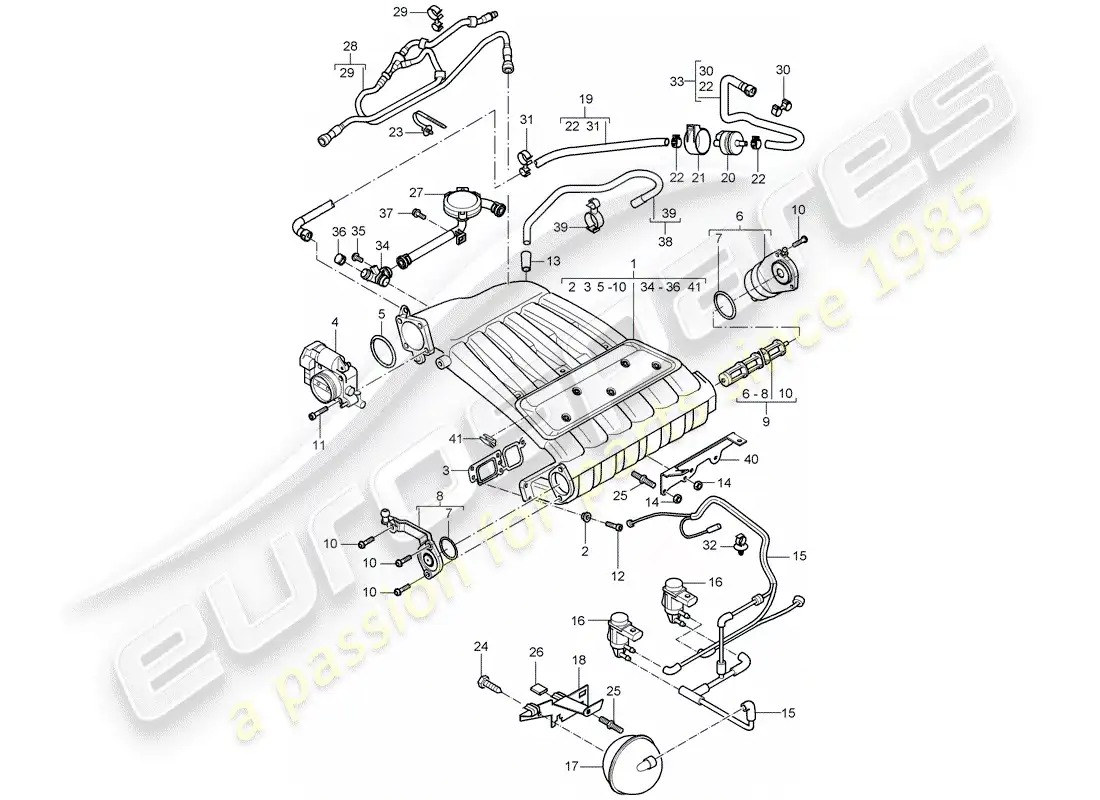 porsche 2005 (cayenne e1 9pa) colector de admisión diagrama de piezas