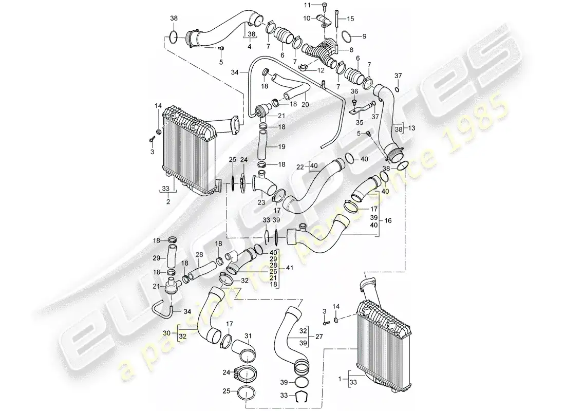 porsche 2005 (cayenne e1 9pa) enfriador de aire de carga diagrama de piezas