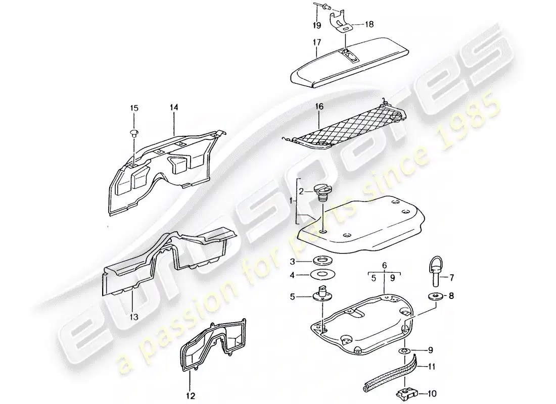 porsche 2004 (986 boxster) acabados - bahía del motor diagrama de piezas