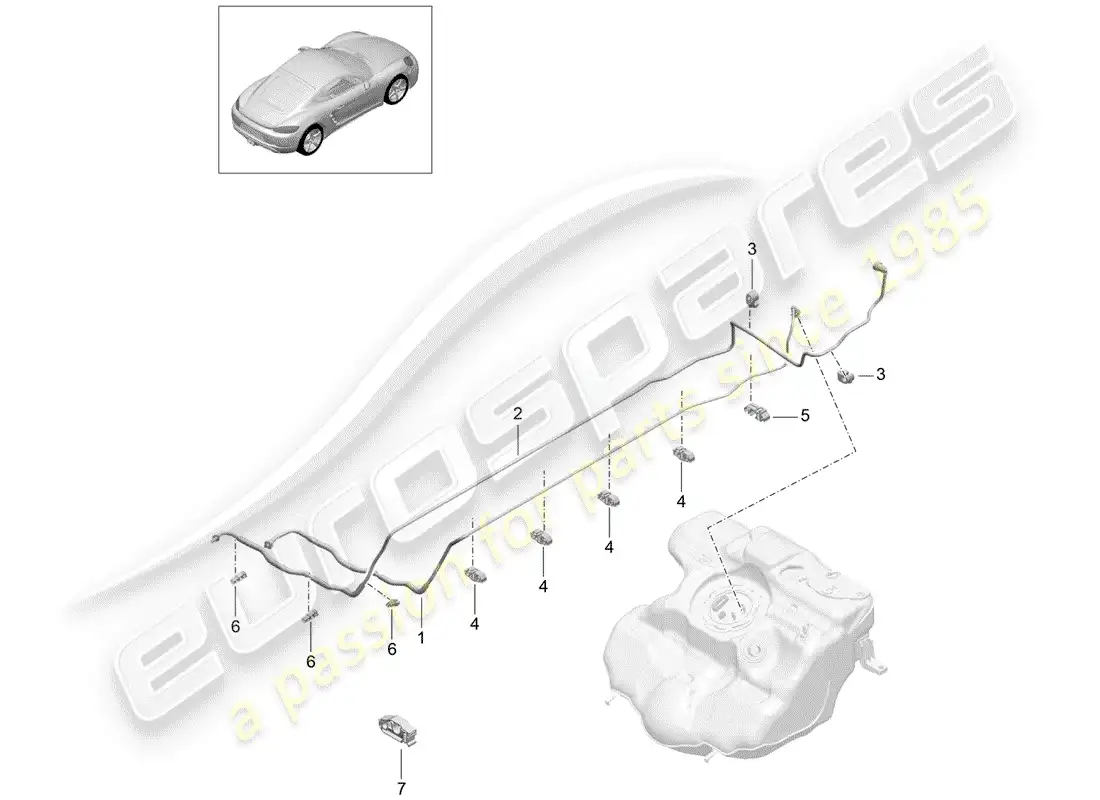 porsche 2018 (718 cayman) línea de combustible diagrama de piezas