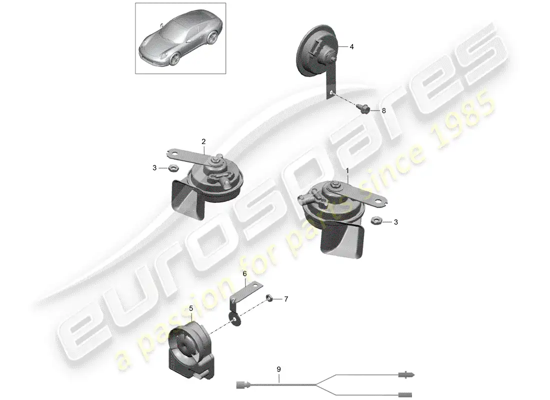 porsche 2014 (991-1) cuerno de fanfarria diagrama de piezas