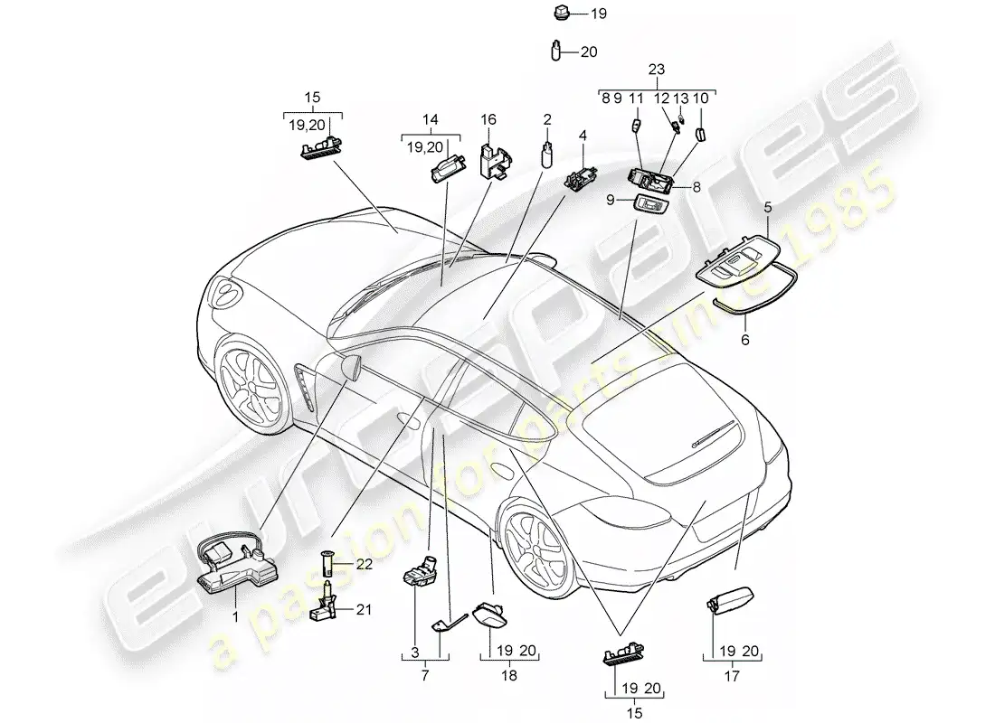 porsche 2011 (panamera 970) luces interiores diagrama de piezas