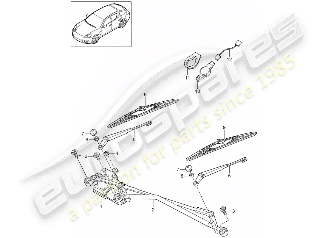 porsche 2014 (panamera 970) sistema limpiaparabrisas compl. diagrama de piezas