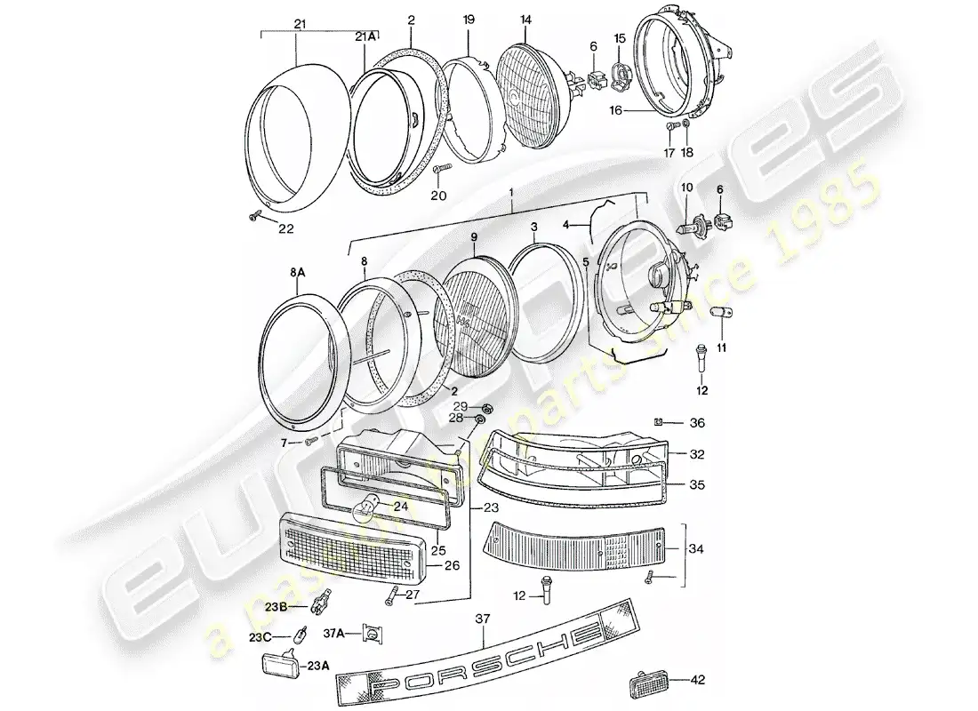 porsche 1981 (911) faro - iluminación diagrama de piezas