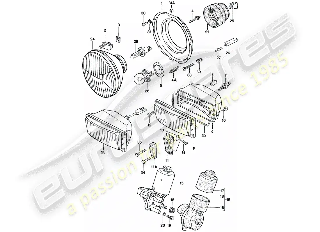 porsche 1979 (924) faro delantero - motor eléctrico - faro emergente diagrama de piezas