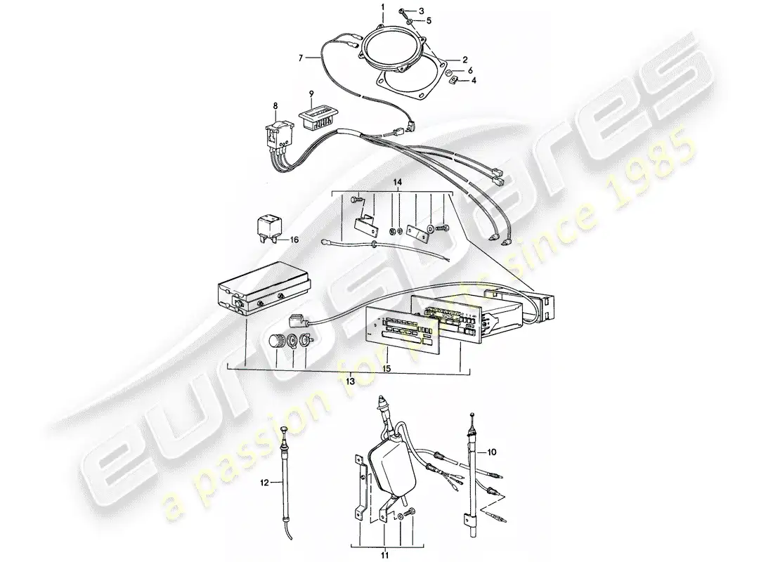 porsche 1983 (944) unidad de radio - con: - 3 - altavoz - f >> 94-cn403 921 - f >> 94-dn400 108 diagrama de piezas